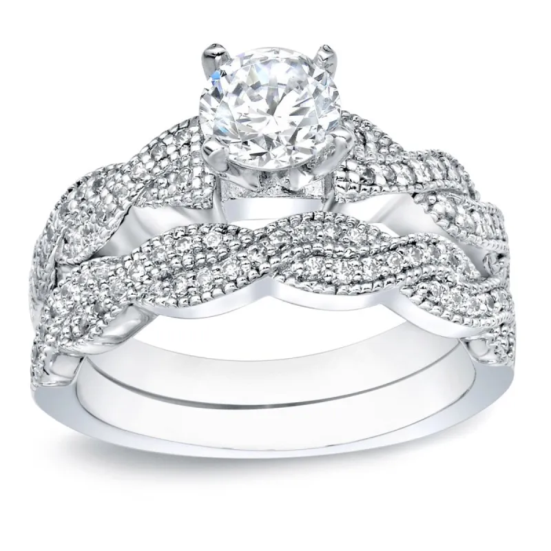 Auriya Platinum 1ct TDW Certified Round-cut Diamond Engagement Ring Bridal Set sold by Zulily