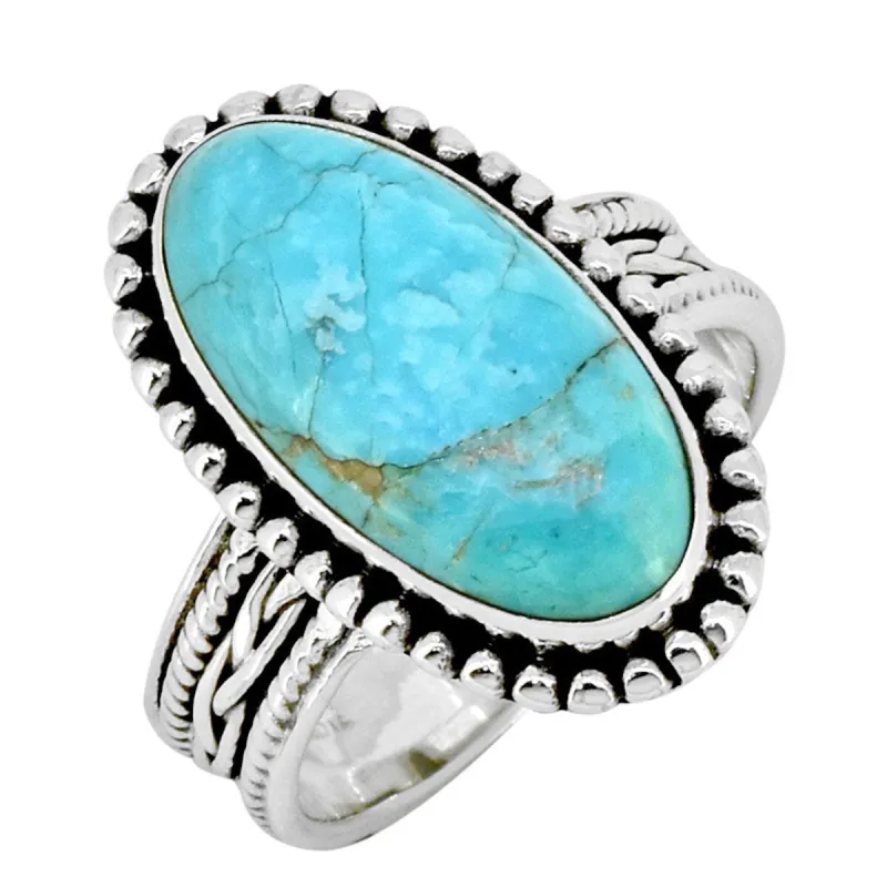 Oval Turquoise Sterling Silver Ring with Design Detail on band sold by Zulily