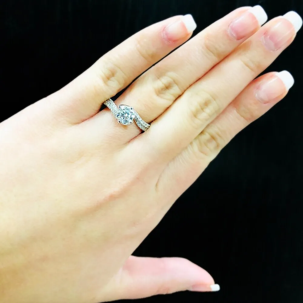 Auriya 14k Gold 1ctw Moissanite and Diamond Engagement Ring 1/6ctw sold by Zulily product image thumbnail 3