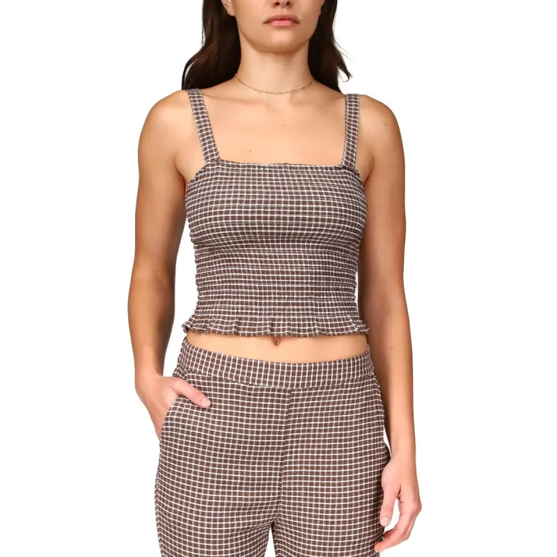 Sanctuary Women's Westside Check Smocked Crop Camisole Brown Size Small sold by Zulily