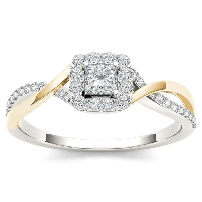 De Couer IGI Certified 10k Yellow Two-Tone White Gold 1/2ct TDW Diamond Classic Criss-Cross Engagement Ring sold by Zulily