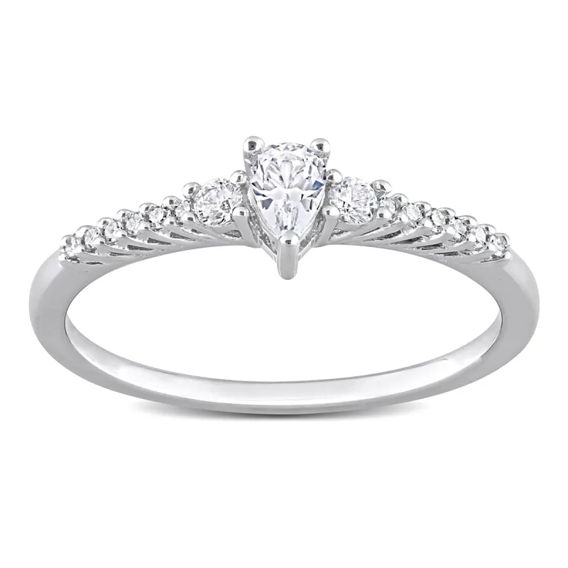 Miadora 1/10ct TDW Diamond and Created White Sapphire Solitaire Engagement Ring in Sterling Silver sold by Zulily