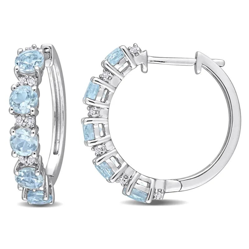 Miadora Sky-Blue and White Topaz Hoop Earrings in Sterling Silver sold by Zulily