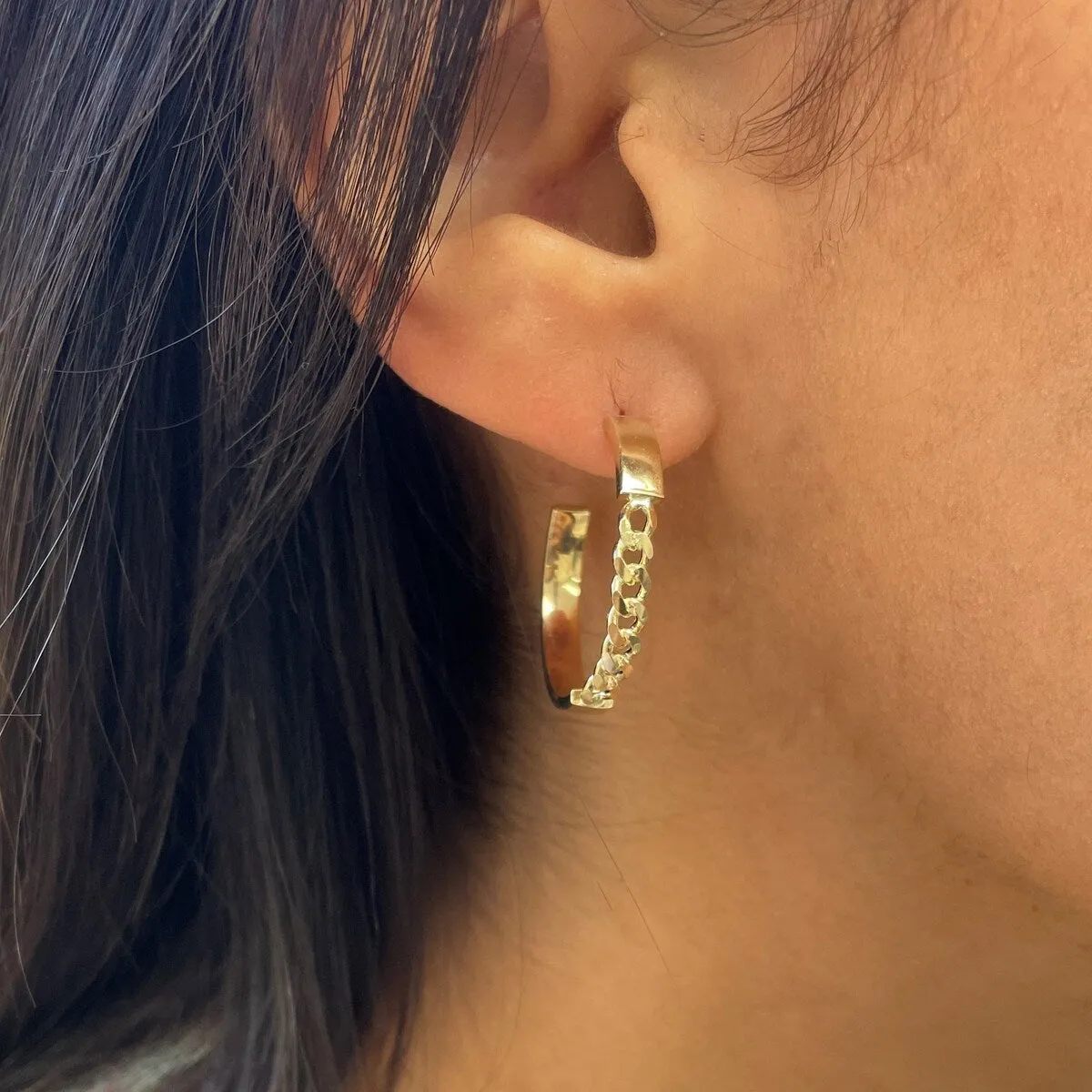 Joelle 14K Yellow Gold Open Chain Hoop Earrings 4x25mm - sold by Zulily product image thumbnail 2