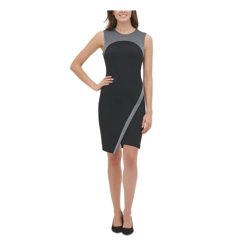 Tommy Hilfiger Women's Glitter Zippered Sleeveless Jewel Neck Short Sheath Cocktail Dress Silver Size 14 sold by Zulily
