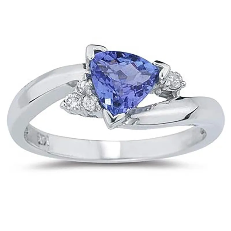3/4 Carat Trillion Cut Tanzanite and Diamond Ring in 14K White Gold sold by Zulily