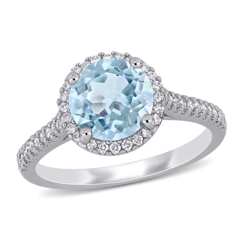 Miadora Aquamarine and 1/4ct TW Diamond Halo Engagement Ring in 14k White Gold sold by Zulily