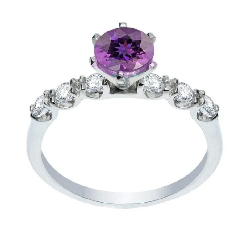Sterling Silver with Amethyst and White Topaz Engagement Ring sold by Zulily