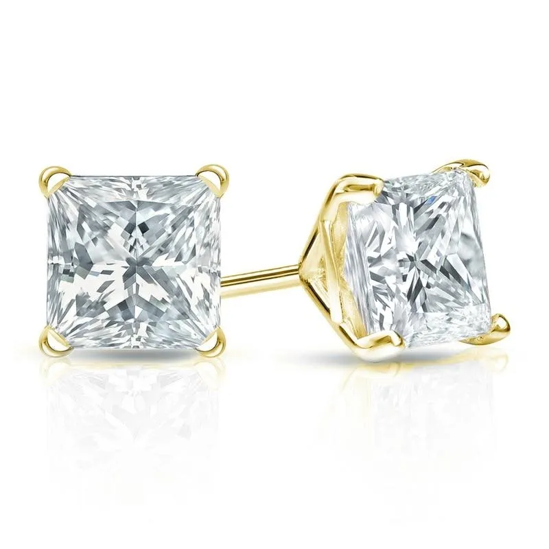 Auriya 14-karat Gold Lab Grown 1.80 carat TDW Princess Diamond Stud Earrings 4-Prong Martini Screw-back sold by Zulily product image thumbnail 3