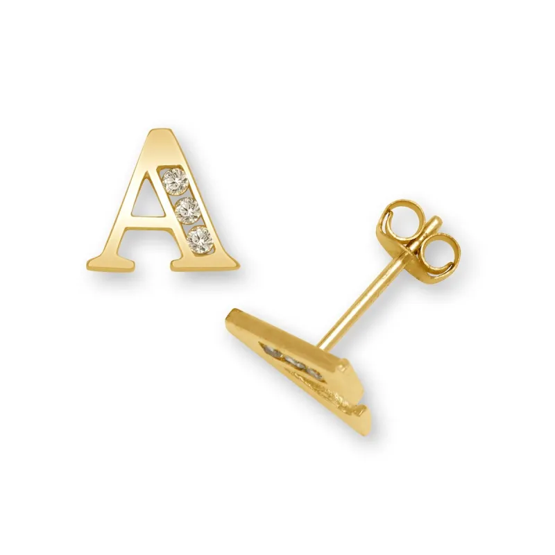 Curata 14k Yellow Gold Channel-set Cubic Zirconia Monogram Initial Earrings (A-Z) - White sold by Zulily
