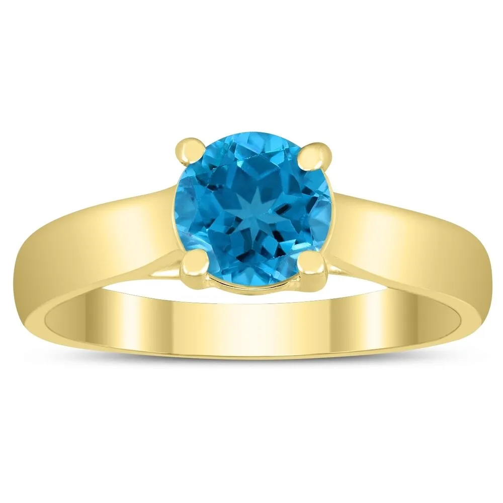 Round 6MM Blue Topaz Cathedral Solitaire Ring in 10K Yellow Gold sold by Zulily