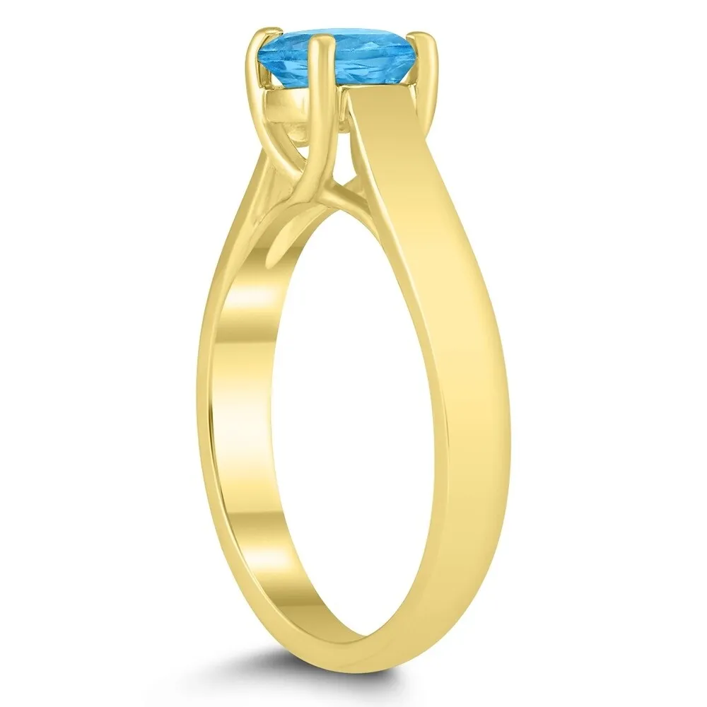 Round 6MM Blue Topaz Cathedral Solitaire Ring in 10K Yellow Gold sold by Zulily product image thumbnail 2