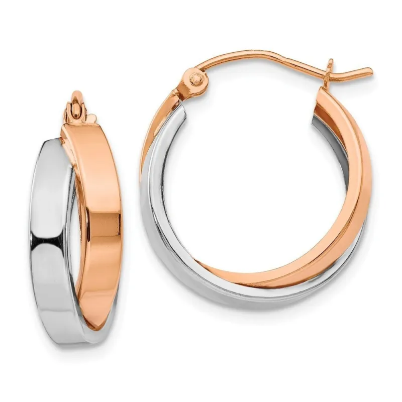 Curata 14k Rose and White Gold 18x3mm Polished Double Oval Hoop Earrings made by Zulily