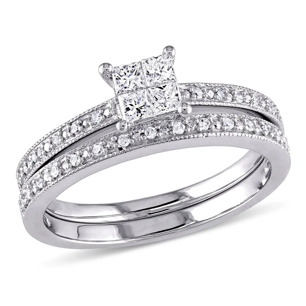 Miadora 10k White Gold 1/3ct TDW Princess-cut Diamond Bridal Ring Set sold by Zulily product image thumbnail 2