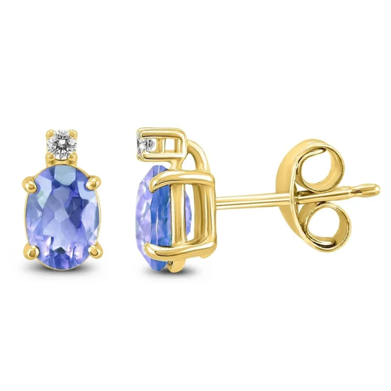 14K Yellow Gold 6x4MM Oval Tanzanite and Diamond Earrings sold by Zulily