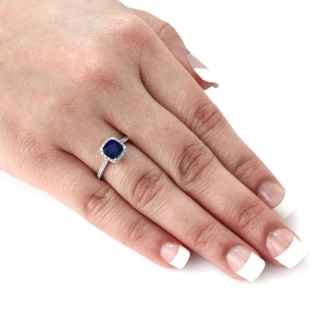 Auriya 1ct Cushion Cut Blue Sapphire and 1/2ctw Halo Diamond Engagement Ring 14k Gold sold by Zulily product image thumbnail 3