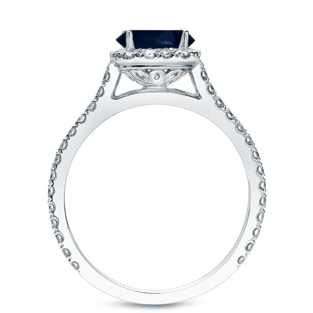 Auriya 1ct Cushion Cut Blue Sapphire and 1/2ctw Halo Diamond Engagement Ring 14k Gold sold by Zulily product image thumbnail 5
