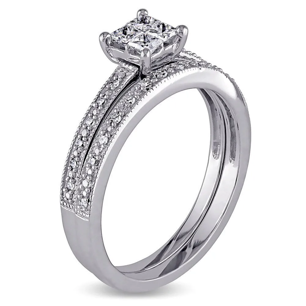 Miadora 10k White Gold 1/3ct TDW Princess-cut Diamond Bridal Ring Set sold by Zulily product image thumbnail 3