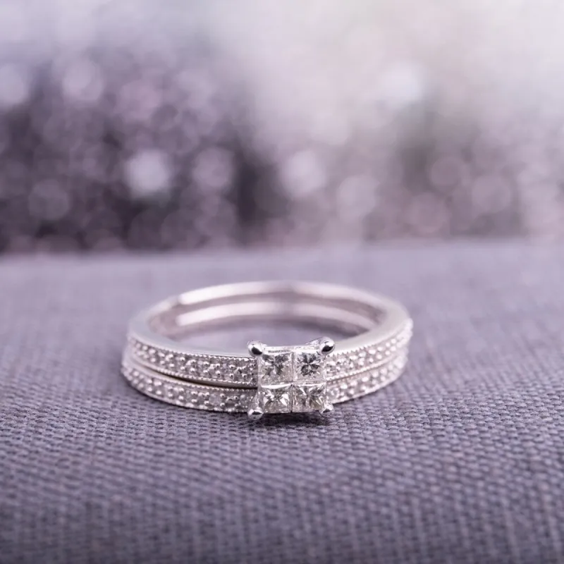 Miadora 10k White Gold 1/3ct TDW Princess-cut Diamond Bridal Ring Set sold by Zulily