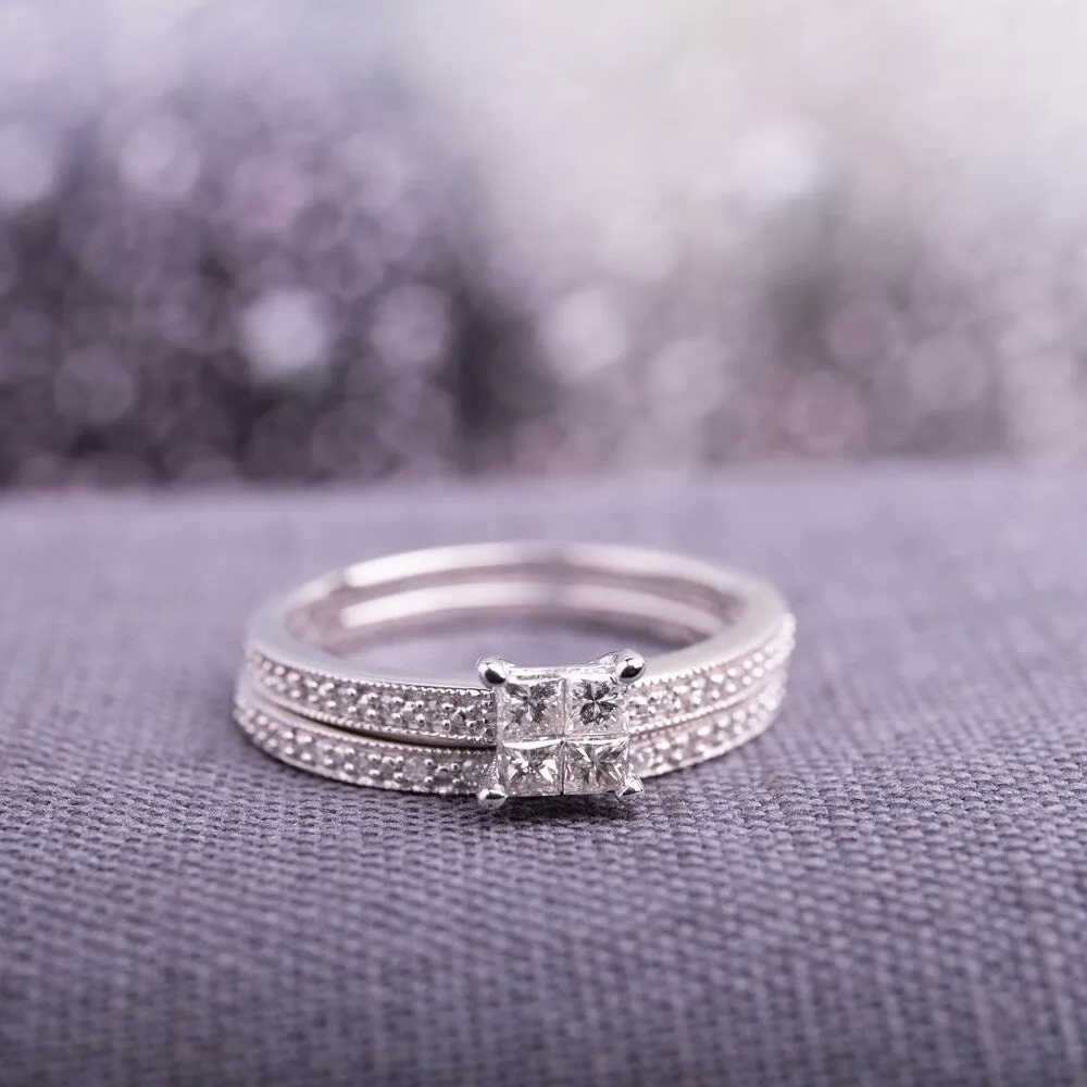 Miadora 10k White Gold 1/3ct TDW Princess-cut Diamond Bridal Ring Set sold by Zulily