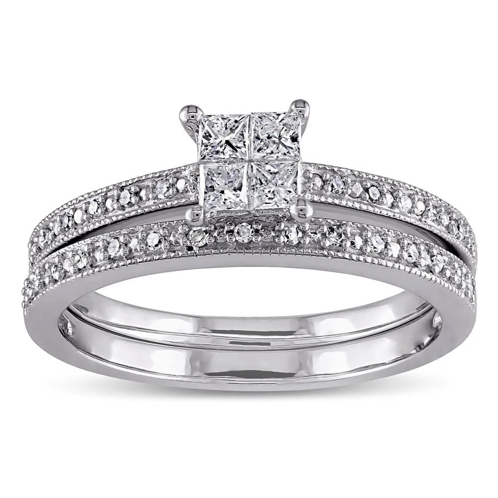 Miadora 10k White Gold 1/3ct TDW Princess-cut Diamond Bridal Ring Set sold by Zulily product image thumbnail 5