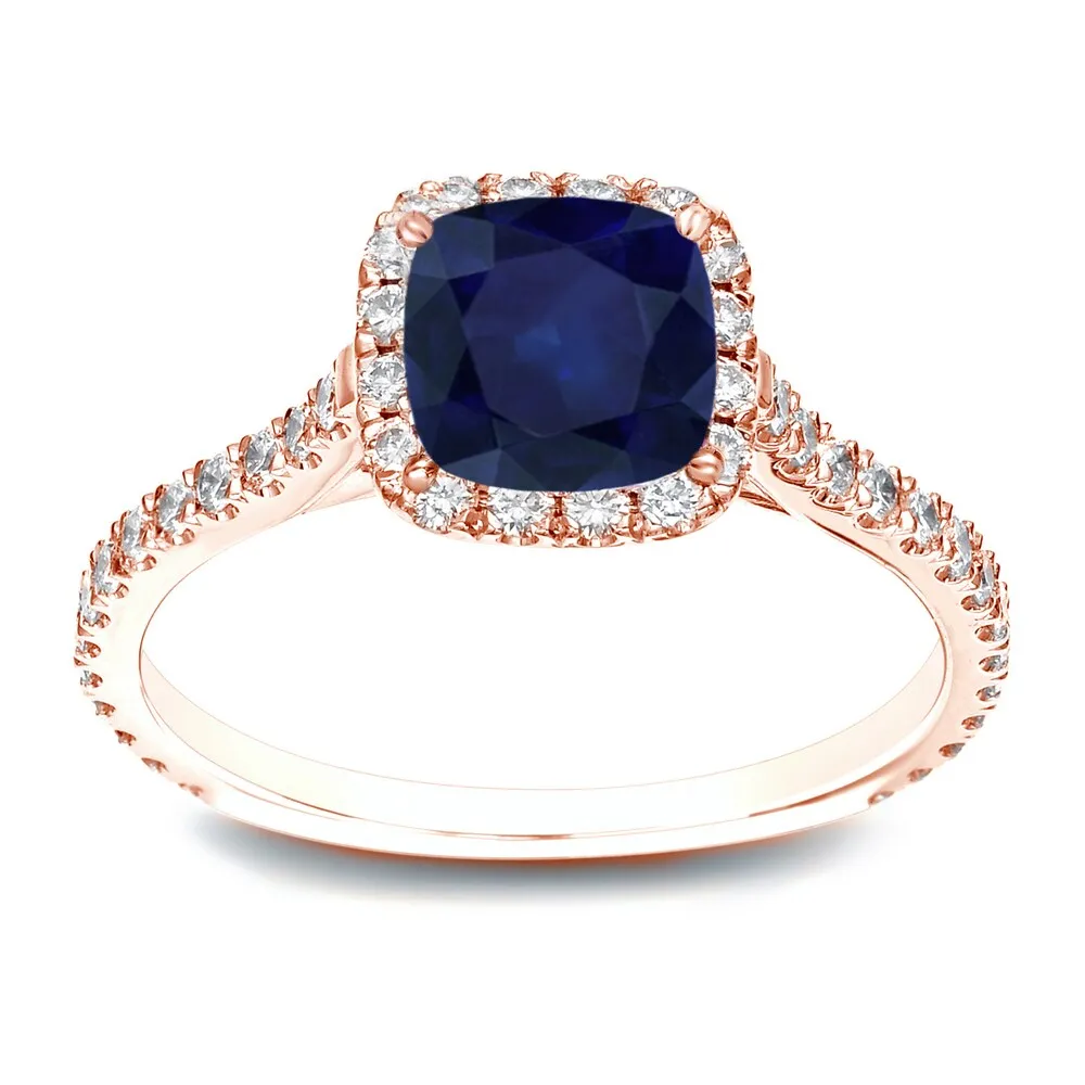 Auriya 1ct Cushion Cut Blue Sapphire and 1/2ctw Halo Diamond Engagement Ring 14k Gold sold by Zulily product image thumbnail 2