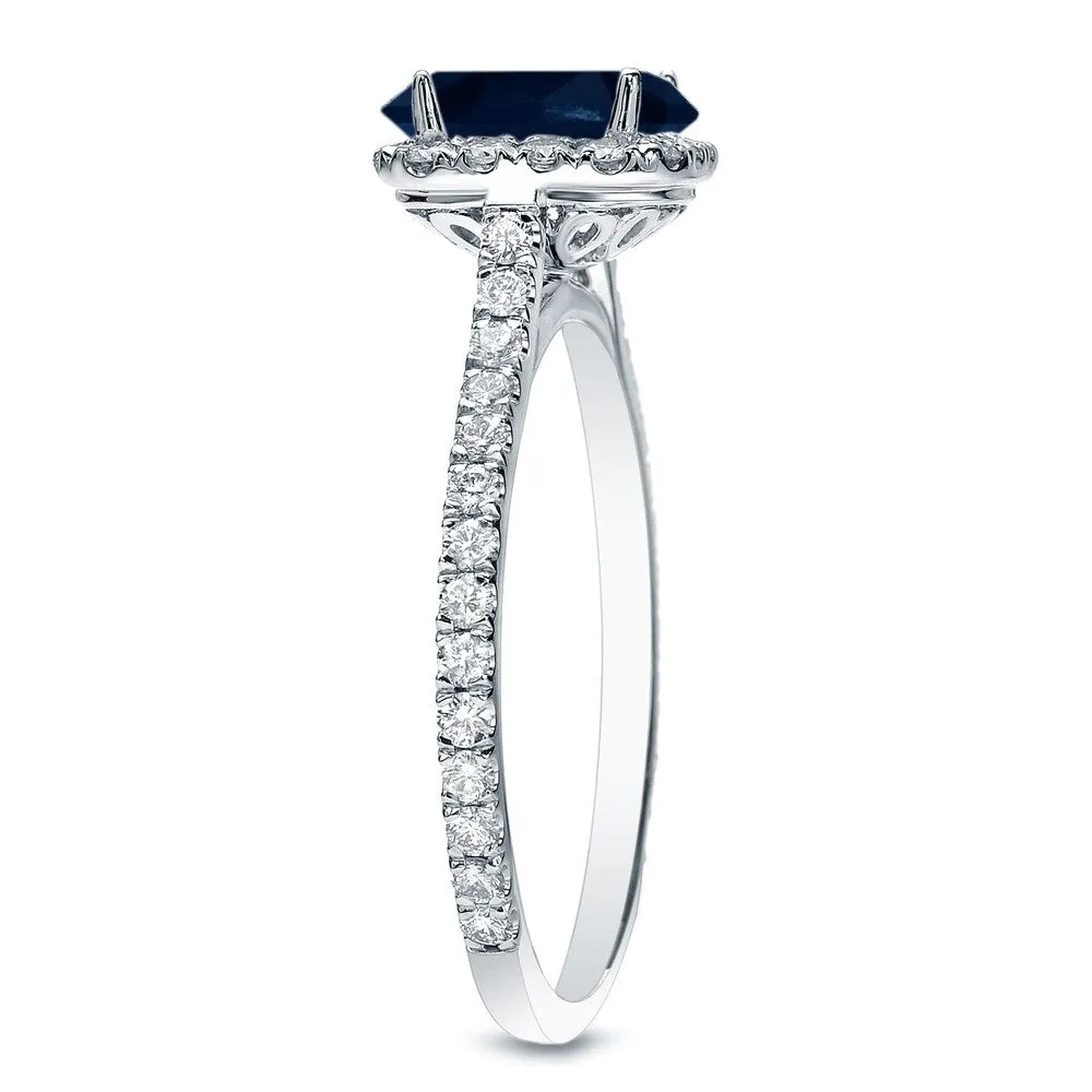 Auriya 1ct Cushion Cut Blue Sapphire and 1/2ctw Halo Diamond Engagement Ring 14k Gold sold by Zulily product image thumbnail 4