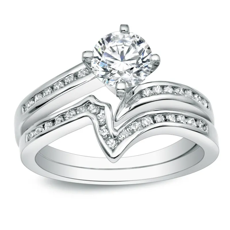 Auriya Platinum 1 carat TW Modern Round Diamond Engagement Ring Set sold by Zulily