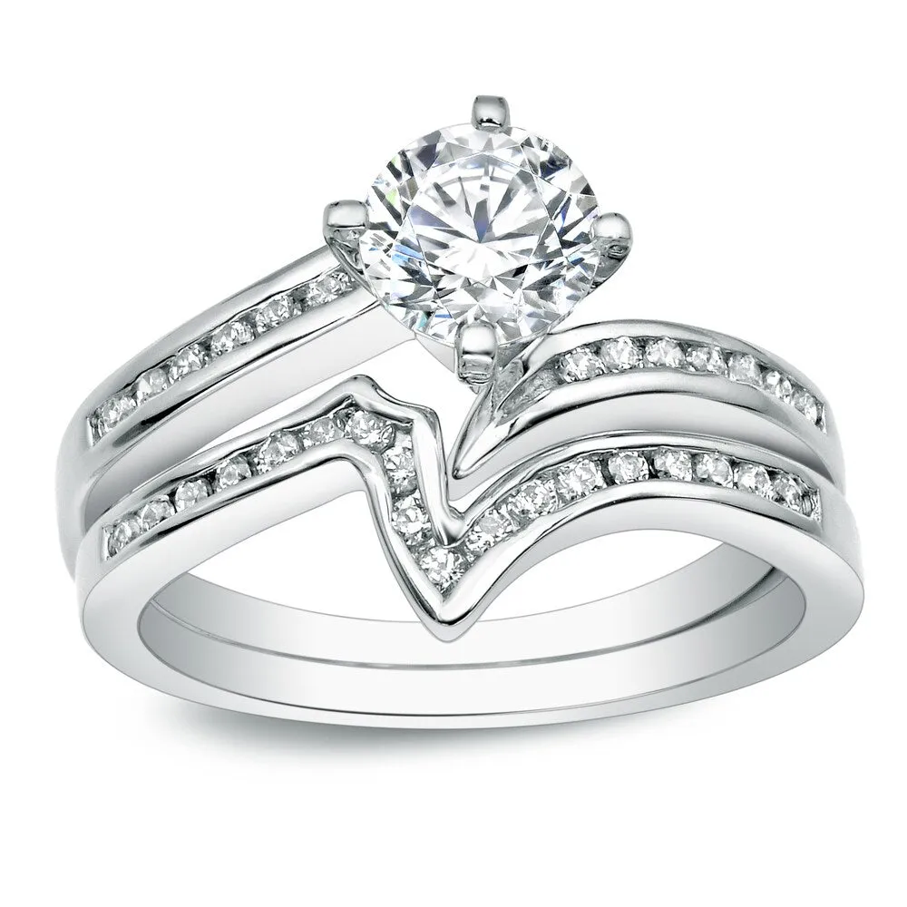 Auriya Platinum 1 carat TW Modern Round Diamond Engagement Ring Set sold by Zulily