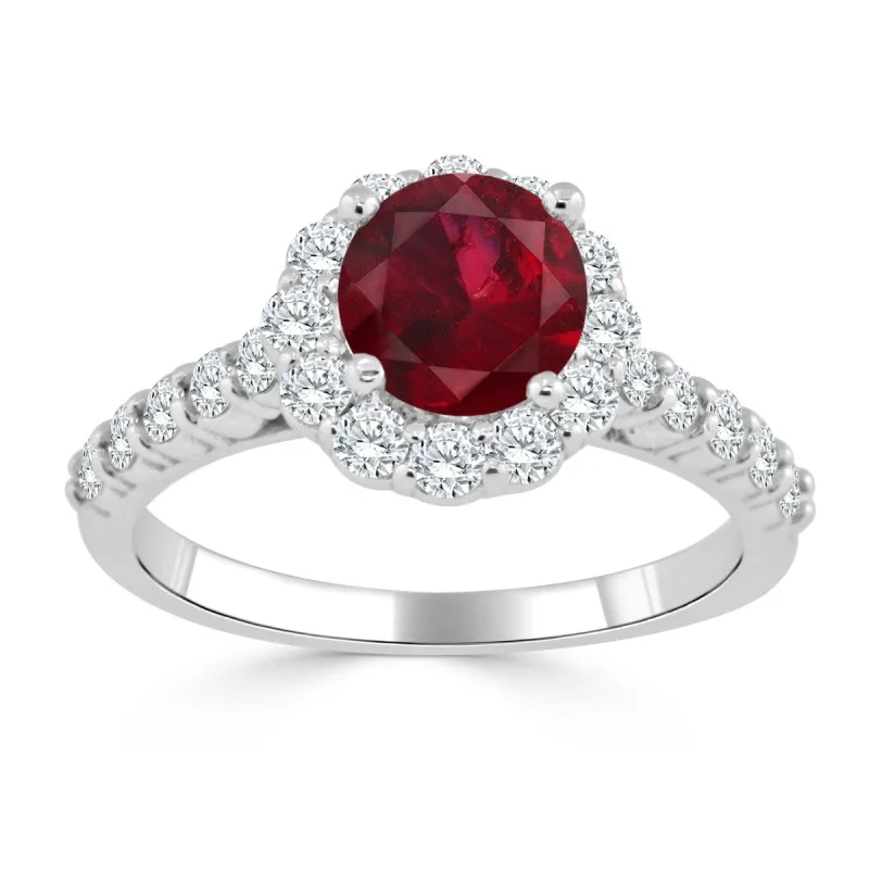 Auriya 1ct Red Ruby 5/8ctw Halo Diamond Engagement Ring 14K Gold sold by Zulily