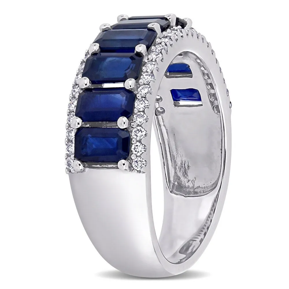 Miadora 14k White Gold Octagon-Cut Blue Sapphire and 1/3ct TDW Diamond Anniversary Band sold by Zulily product image thumbnail 2