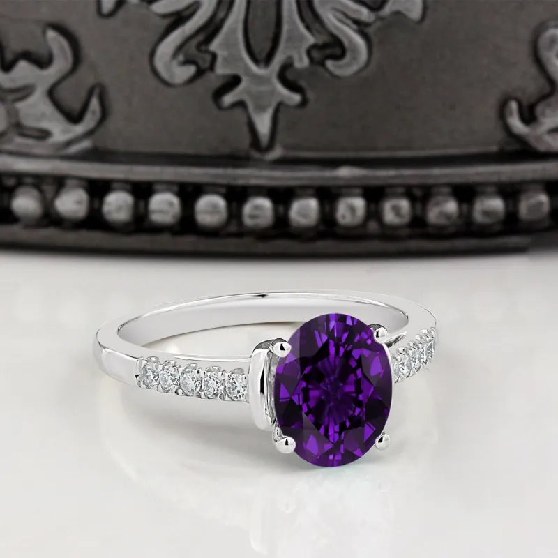 Auriya 1 1/5ct Fancy Oval Purple Amethyst and Diamond Engagement Ring 1/6ctw 14k Gold sold by Zulily