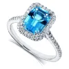 Annello by Kobelli 14k White Gold 1 3/4ct TGW Emerald Cut Swiss Blue Topaz and Diamond Halo Gemstone Ring sold by Zulily