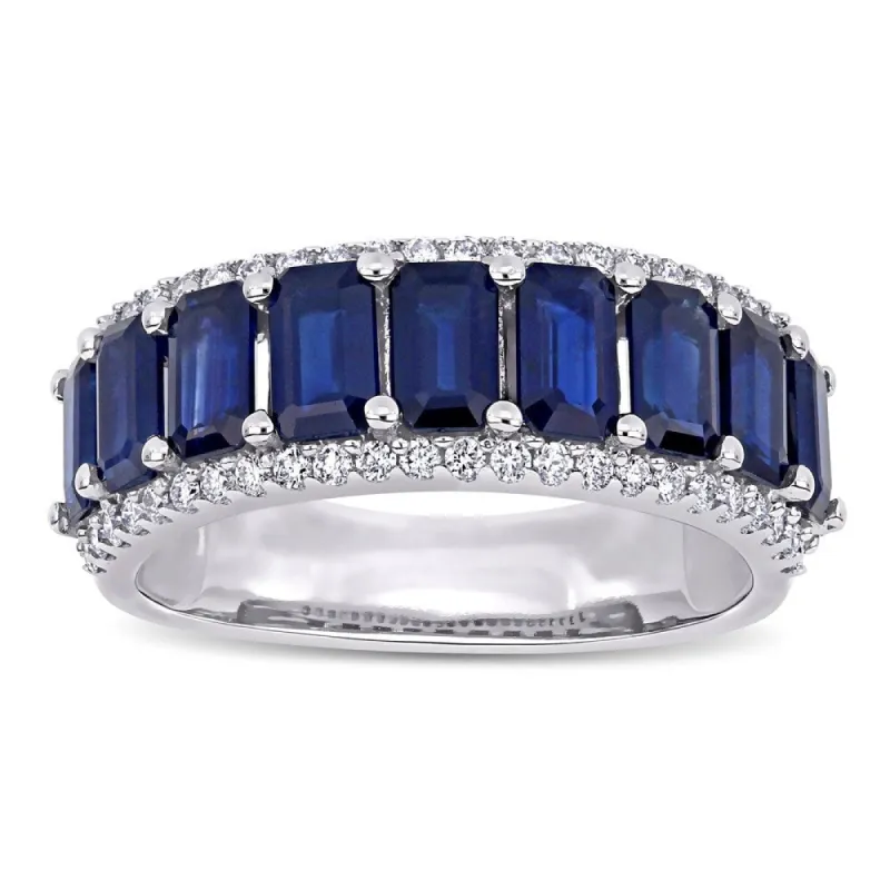 Miadora 14k White Gold Octagon-Cut Blue Sapphire and 1/3ct TDW Diamond Anniversary Band sold by Zulily