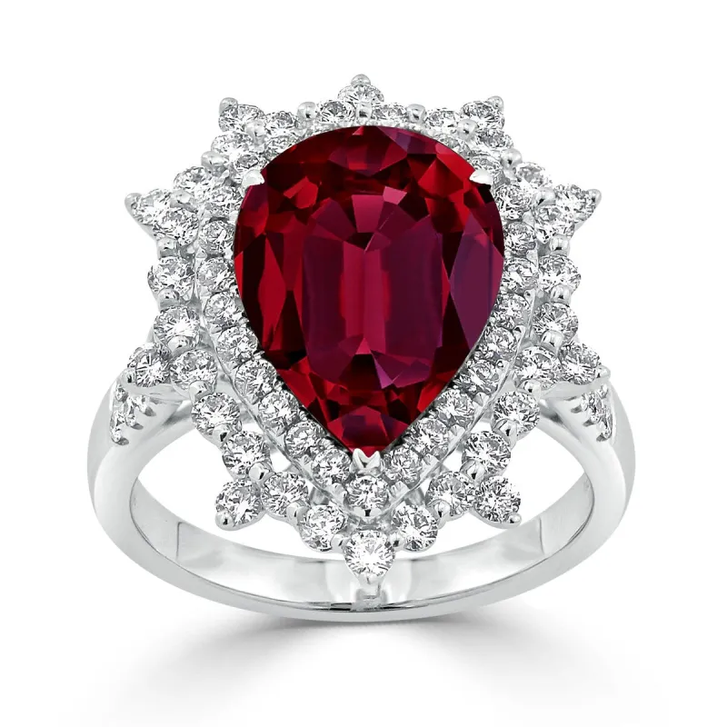 Auriya 7 1/6ct Pear-cut Red Ruby and Halo Diamond Ring 1 1/4ctw 18K Gold sold by Zulily