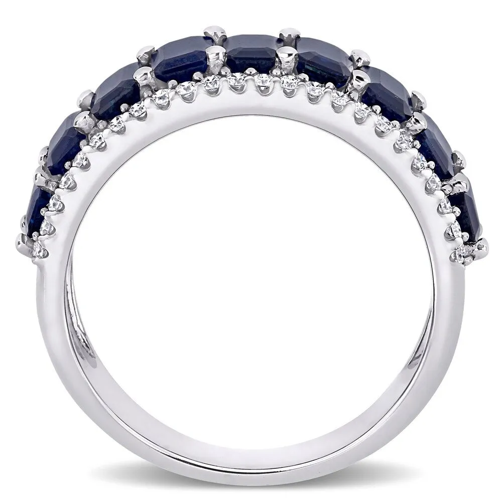 Miadora 14k White Gold Octagon-Cut Blue Sapphire and 1/3ct TDW Diamond Anniversary Band sold by Zulily product image thumbnail 3