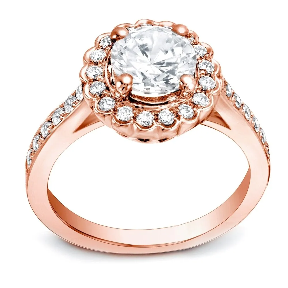 Auriya Round 1ct Moissanite and 1/3ctw Halo Diamond Engagement Ring 14K Gold sold by Zulily product image thumbnail 3