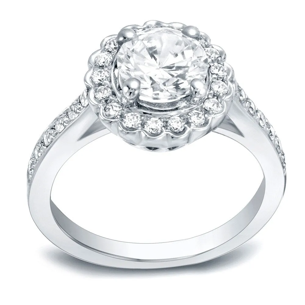 Auriya Round 1ct Moissanite and 1/3ctw Halo Diamond Engagement Ring 14K Gold sold by Zulily
