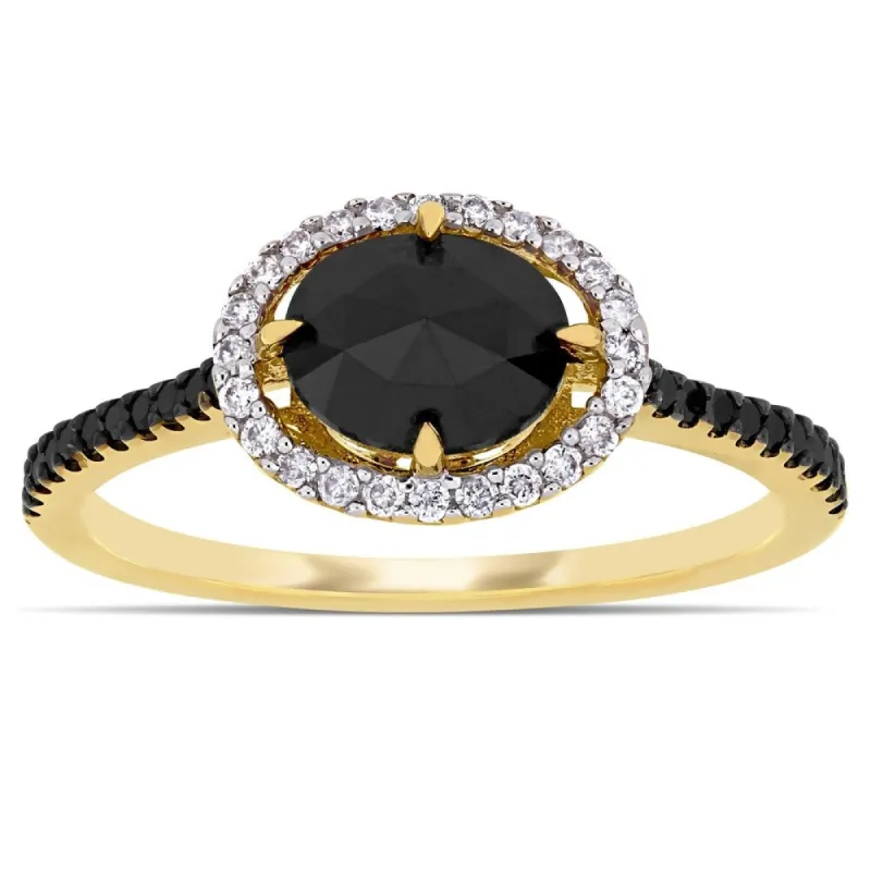 Miadora 14k Yellow Gold 1 1/5ct TDW Black and White Diamond Oval Halo Engagement Ring sold by Zulily