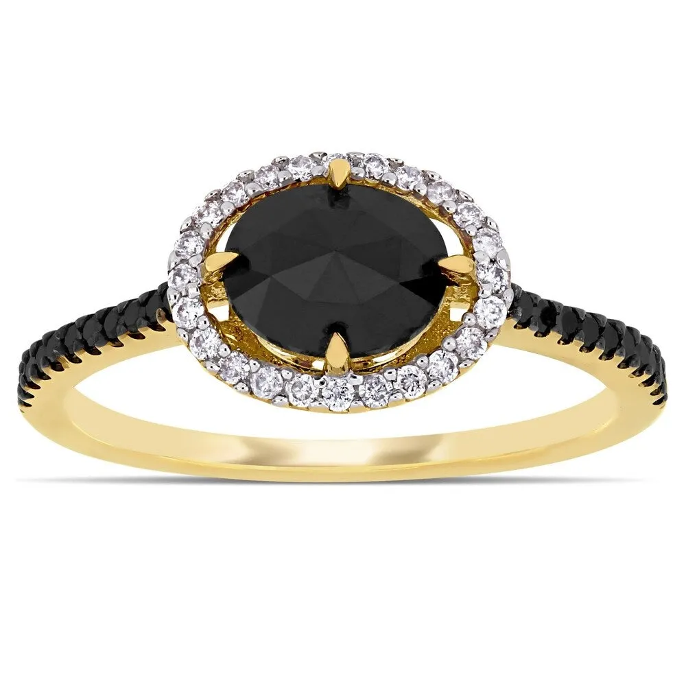 Miadora 14k Yellow Gold 1 1/5ct TDW Black and White Diamond Oval Halo Engagement Ring sold by Zulily