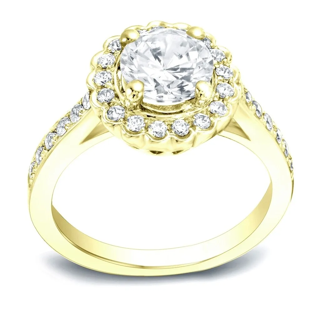 Auriya Round 1ct Moissanite and 1/3ctw Halo Diamond Engagement Ring 14K Gold sold by Zulily product image thumbnail 2