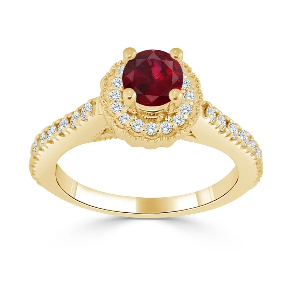 Auriya 1/3ct Ruby and 2/5ct TDW Diamond Halo Engagement Ring 14K Gold sold by Zulily product image thumbnail 2