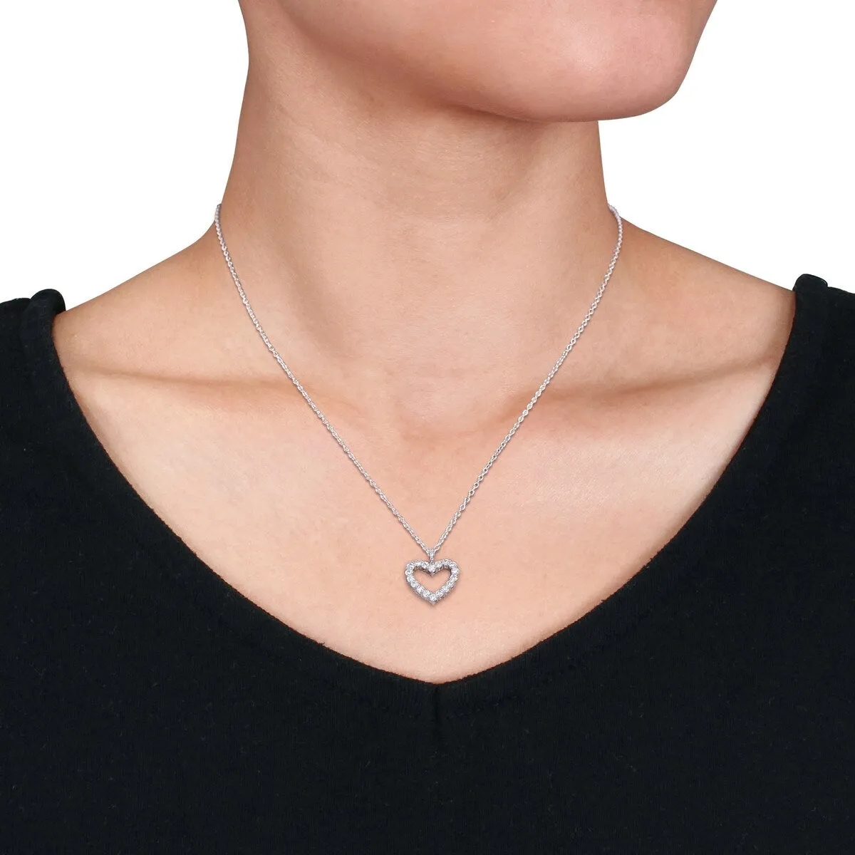 Miadora Sterling Silver 3/5ct TGW Created White Moissanite Heart Necklace sold by Zulily product image thumbnail 4