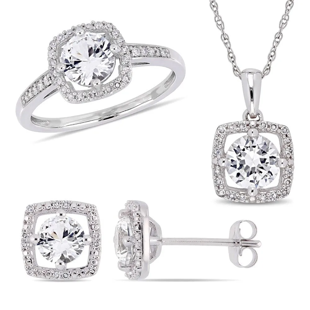 Miadora 10k White Gold Created White Sapphire and 1/3ct TDW Diamond Floating Halo Jewelry Set sold by Zulily