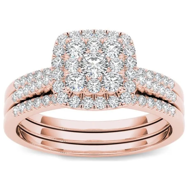 De Couer 10k Rose Gold 1/2 ct TDW Diamond Halo Engagement Ring Set sold by Zulily