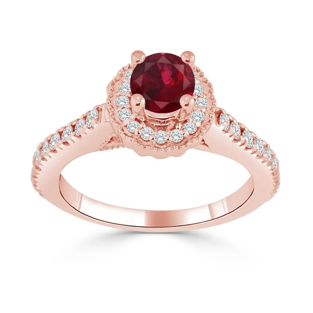 Auriya 1/3ct Ruby and 2/5ct TDW Diamond Halo Engagement Ring 14K Gold sold by Zulily product image thumbnail 3