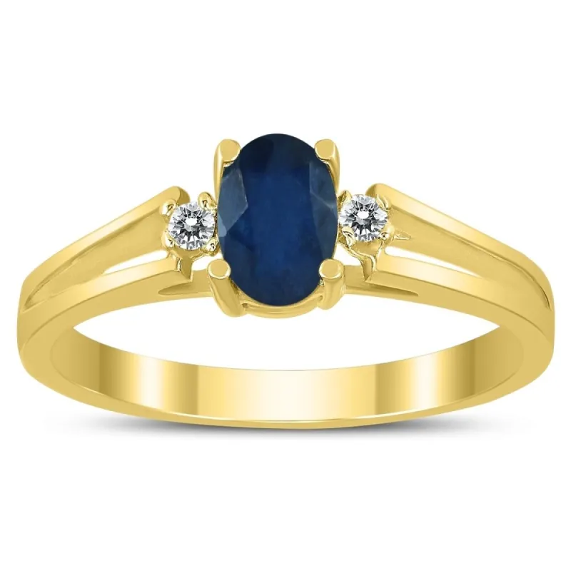 6X4MM Sapphire and Diamond Open Three Stone Ring in 10K Yellow Gold sold by Zulily