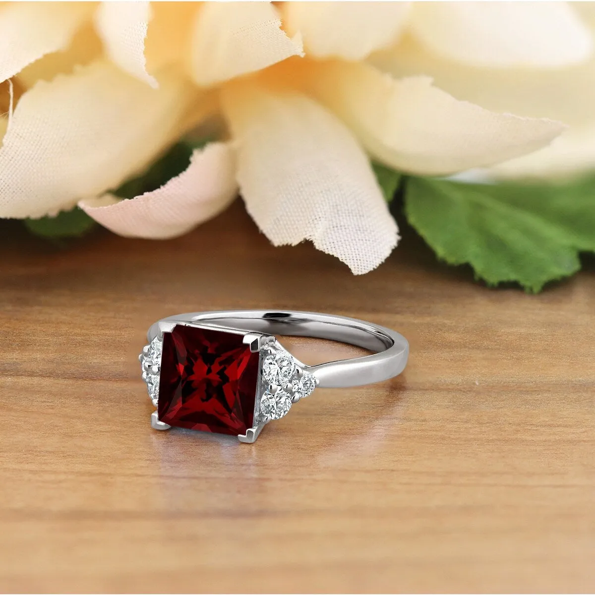Auriya 3 1/10ct Princess-cut Garnet and Diamond Engagement Ring 1/3ctw 14k Gold sold by Zulily