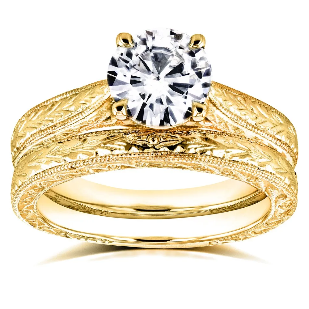 Annello by Kobelli 14k Yellow Gold 1 1/2ct TGW Moissanite and Diamond Antique Cathedral Bridal Rings sold by Zulily product image thumbnail 2