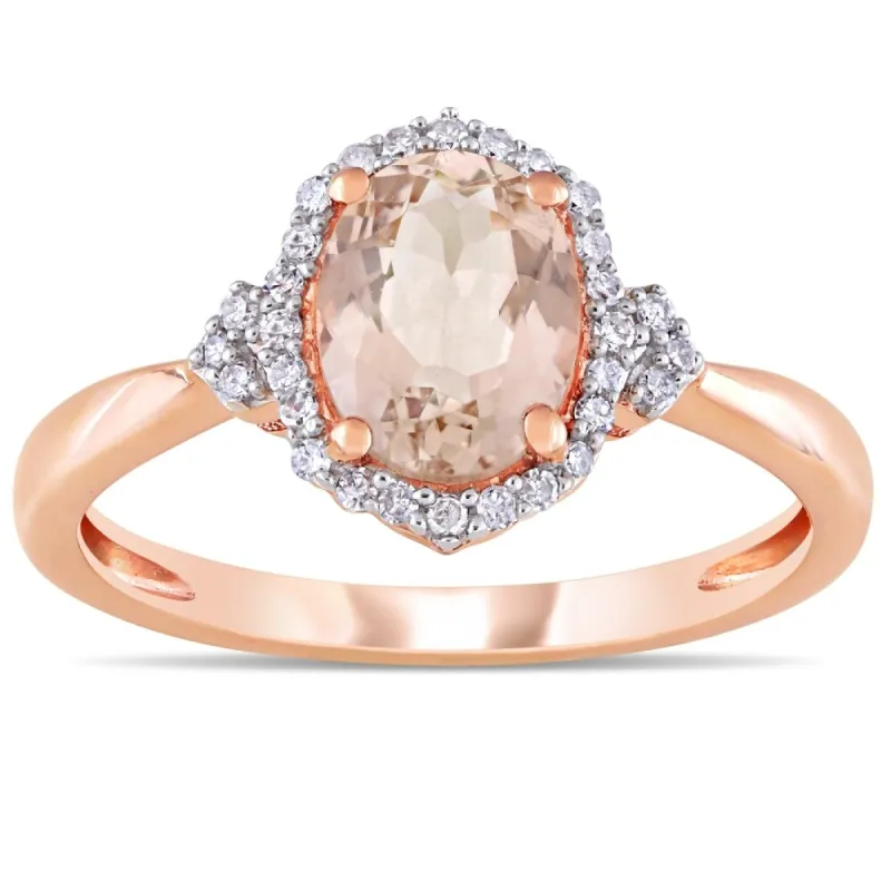 Miadora 10k Rose Gold Morganite and 1/8ct TDW Diamond Halo Ring sold by Zulily